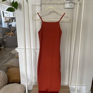 Nasty Gal burnt orange square neck ribbed dress with slit